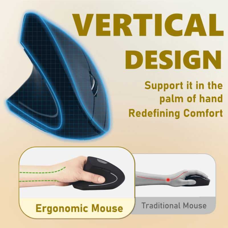 Mouse Sem Fio 2.4 Ghz Mão Esquerda Ergonômico Ajustável Multi DPI Plug & Play Receptor USB De Computador Vertical Compat