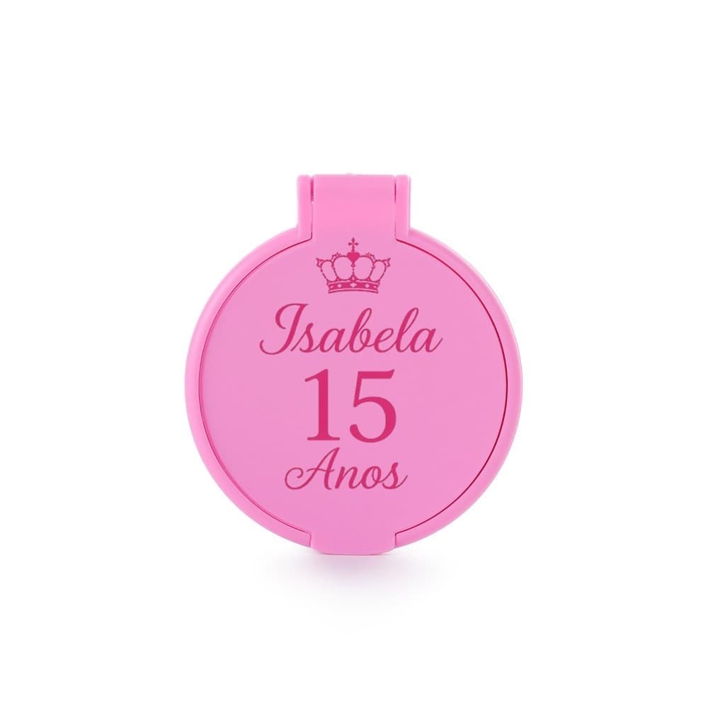 Espelho de Bolsa Personalizado 15 Anos com Nome | Lembrancinha Festa Debutante Rosa