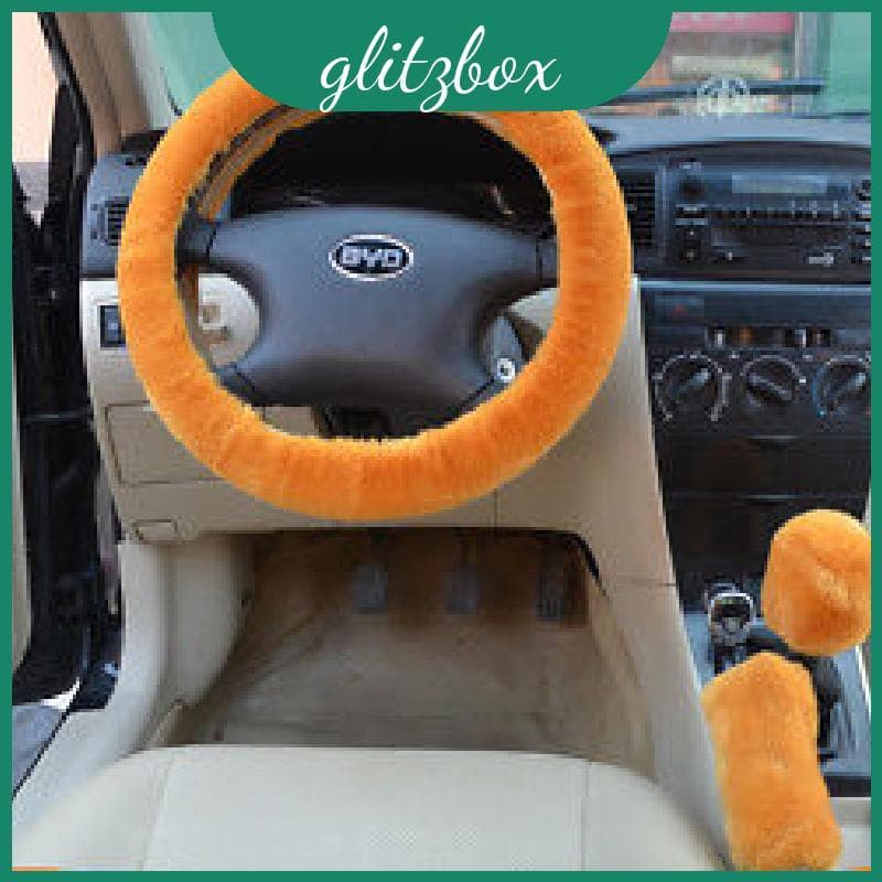 Capa De Pelúcia Para Volante De Carro Conjunto De Três Peças Direção Confortável