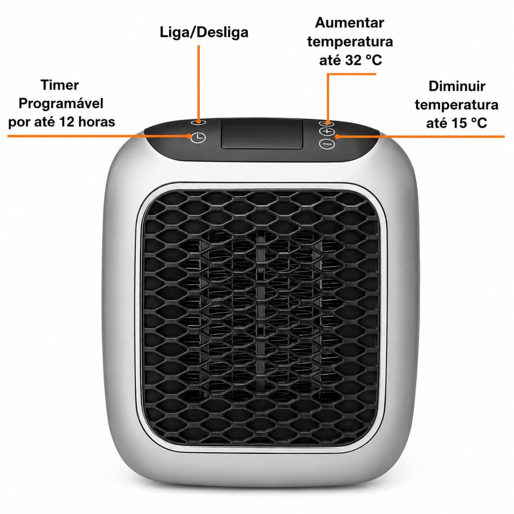 Mini Aquecedor Portátil Elétrico com Display Digital e Timer | Compacto, Econômico e Silencioso