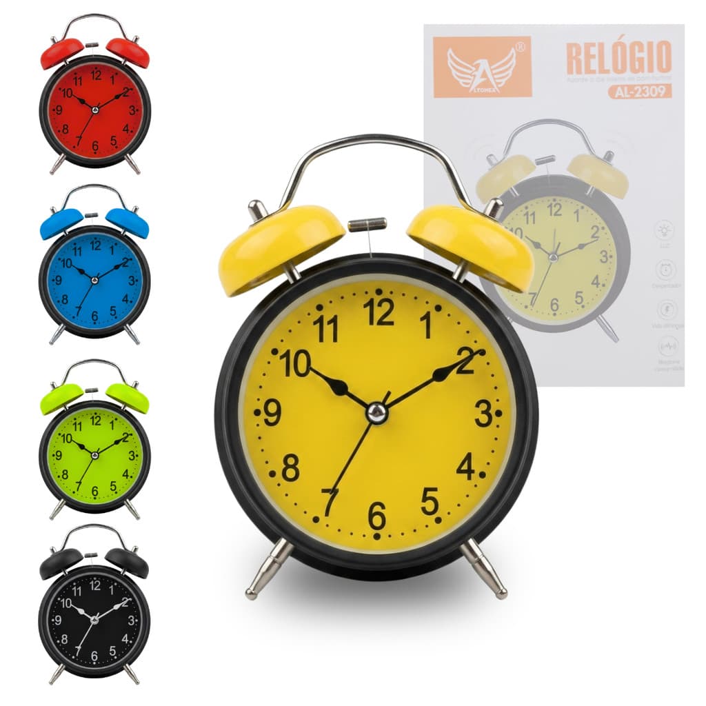 Relógio Despertador Analógico Cores Modernas 15 cm Altomex AL-2309