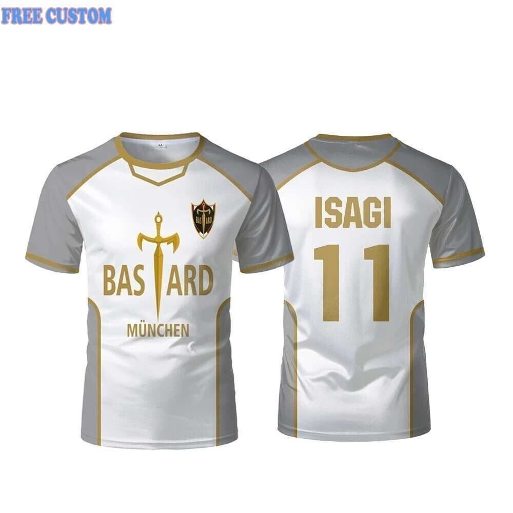 Estoque Pronto 2026 Novo Blue Lock Anime Bastard Mnchen Camiseta Branco Maillot De Futebol Masculina Kaiser Isagi Cospla
