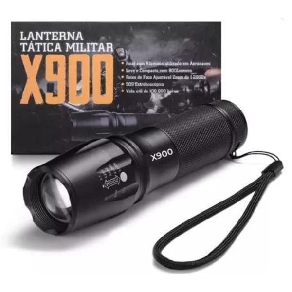 Lanterna Tática Militar X900 - Impermeável, Zoom Potente Ajustável e Bateria Recarregável