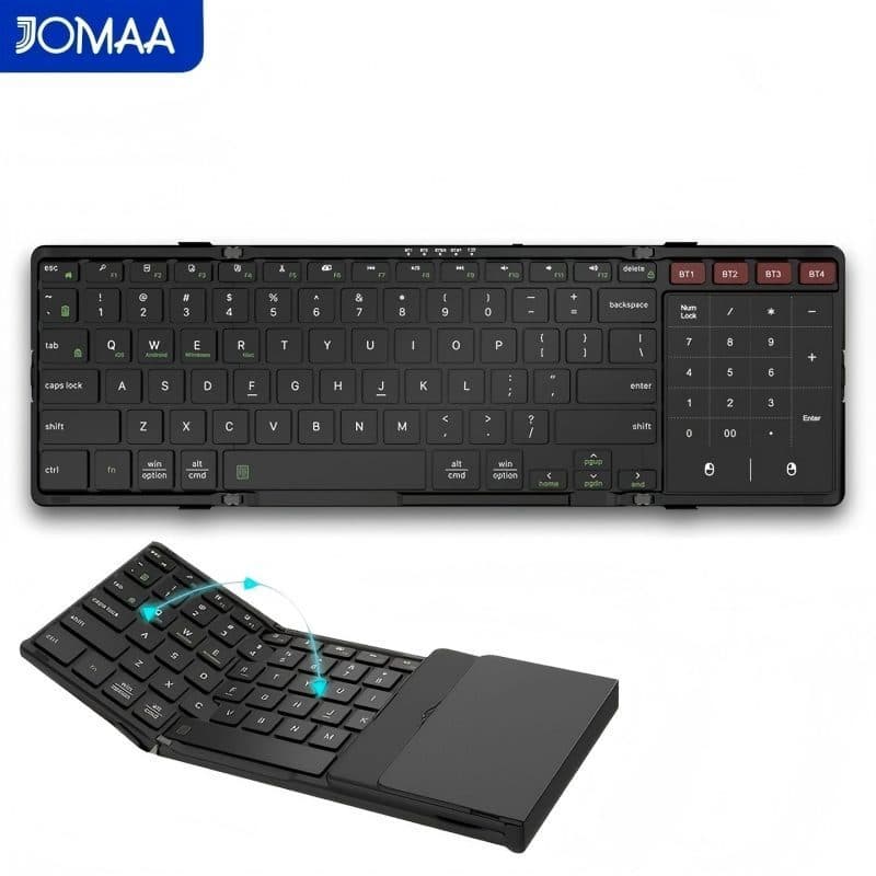 Teclado Dobrável Recarregável JOMAA Com Touchpad E Numérico Sem Fio Bluetooth Portátil Para Uso Em Vários Dispositivos