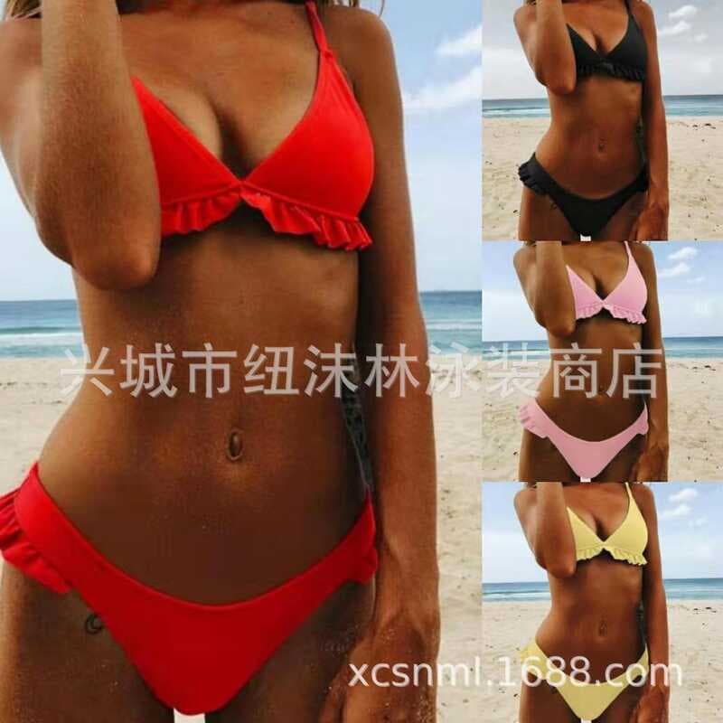 Exclusivamente para biquíni feminino de três pontos com lado voador de cor sólida Seaside V