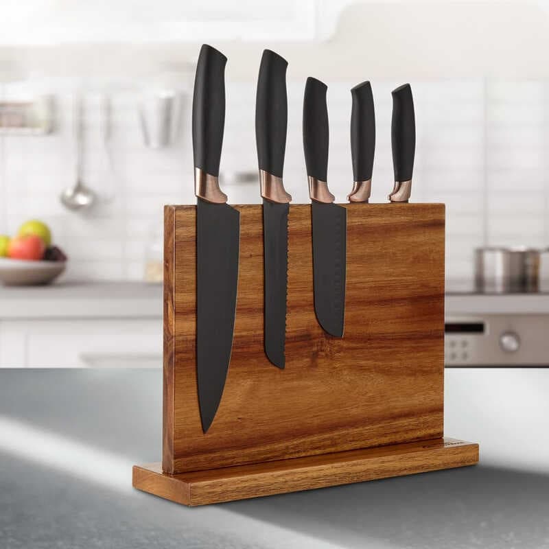 Suporte magnético de faca de madeira dupla face para cozinha, armazenamento de cozinha, suporte multifuncional para faca