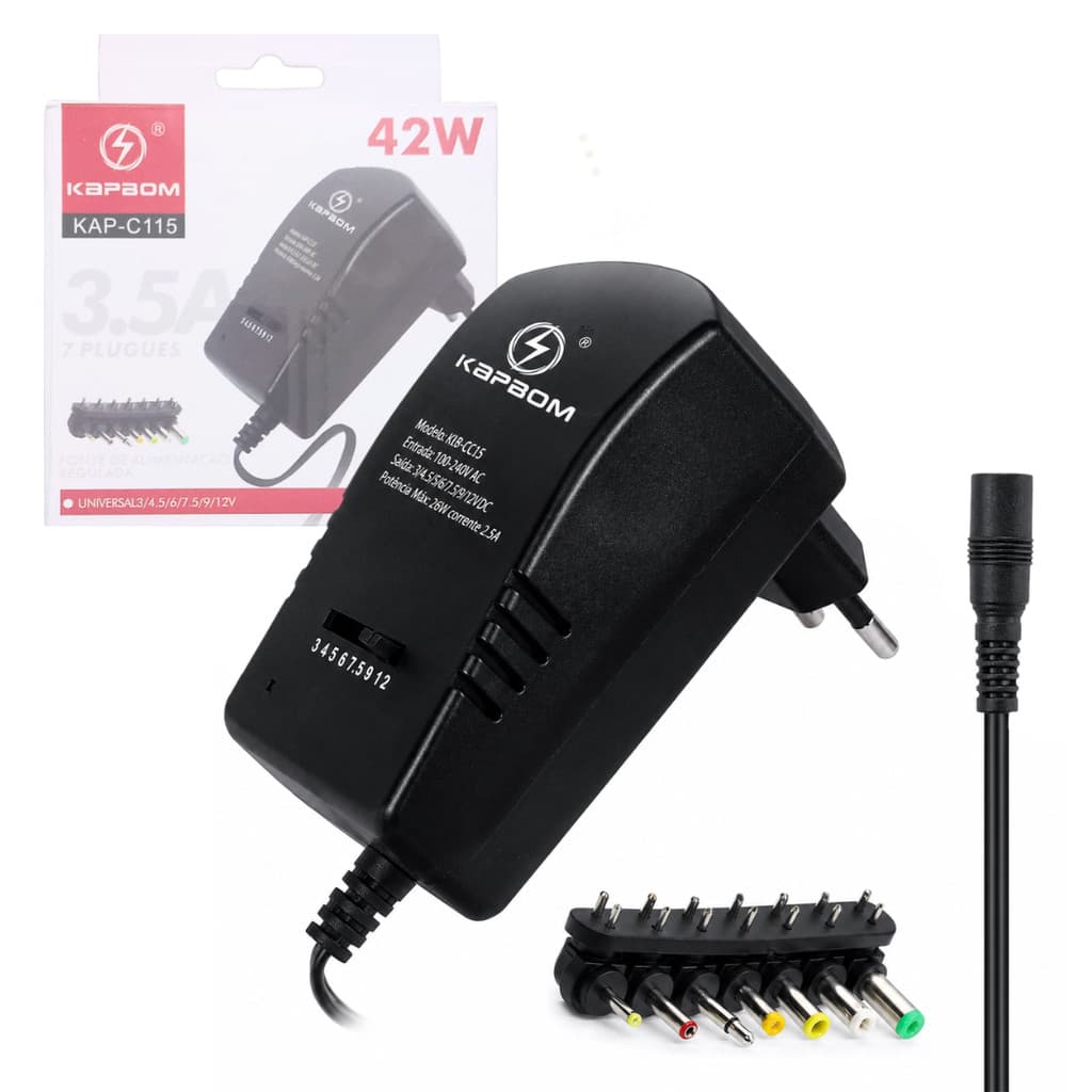 Fonte De Alimentação Regulada Universal 12V com 8 Conectores Kapbom KAP-C115