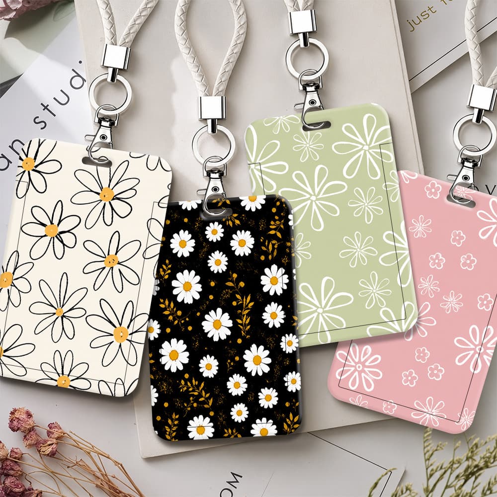 Porta-Cartões De Flor De Margarida Fofa , Capa De Crachá De Identificação Com Padrão Floral Cordão Para De Trabalho De E