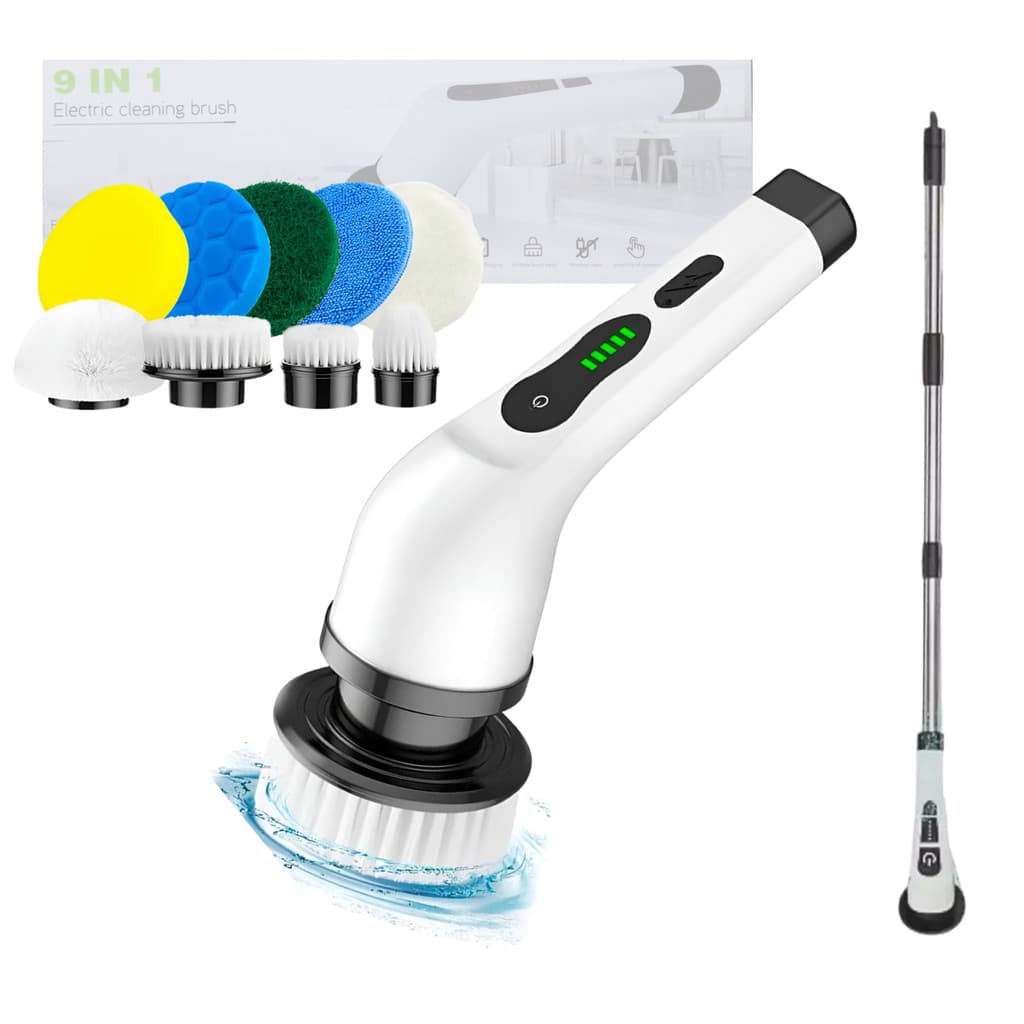 Escova De Limpeza Eletrica 9 Em 1 Sem Fio Giratoria Com Cabo Extensor Recarregavel