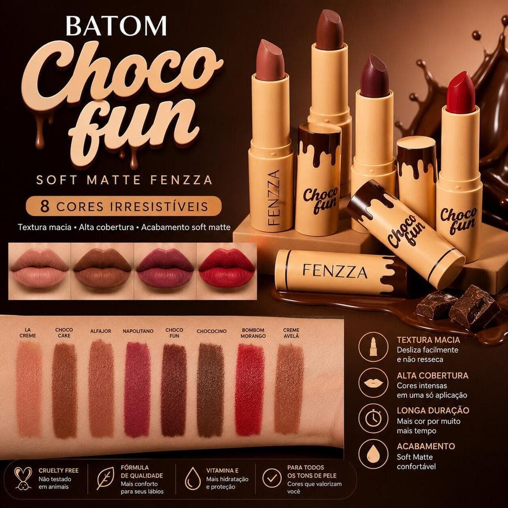 Batom Labial Fenzza FZ20086 Efeito Matte com Textura Confortável e Alta Pigmentação