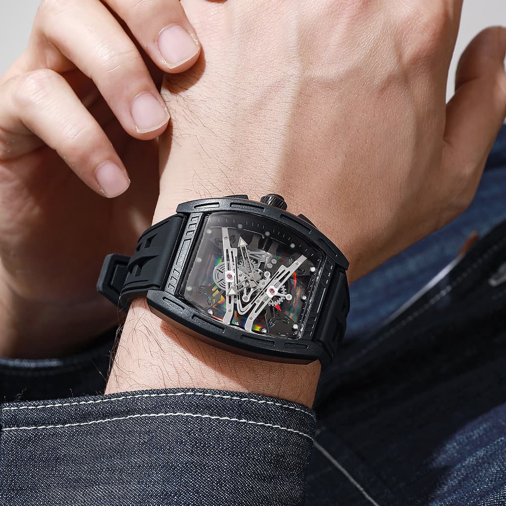 GD Barrel Richard Skeleton Moda Relógio Masculino Relógio Masculino Pulseira de Silicone Relógio de Pulso Relógio de Qua