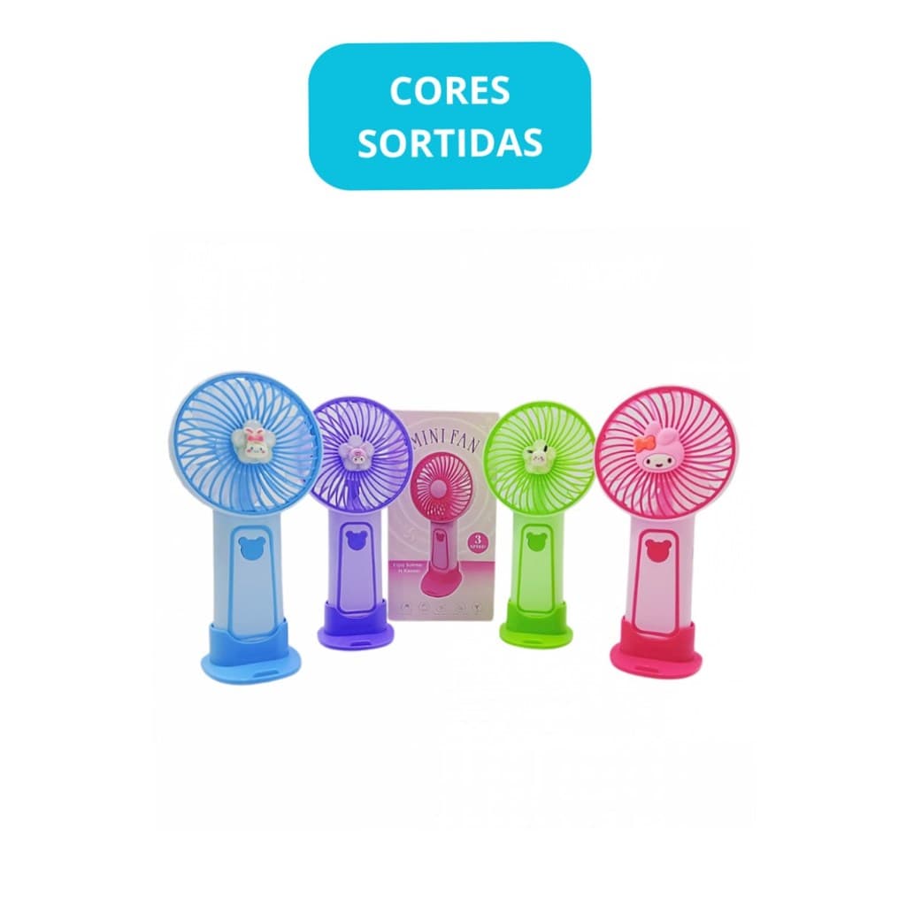 Mini Ventilador Portátil Recarregável de Mesa Logo Urso - (Cores Sortidas)