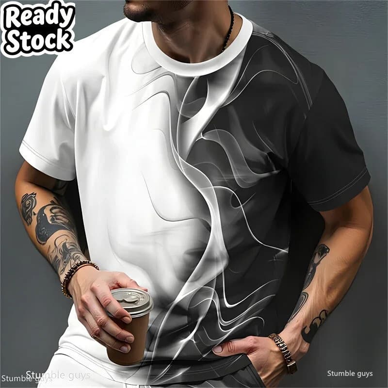 Camiseta Masculina Oversized Streetwear Verão Retro Inspirado Solto Manga Curta Confortável Leve Moda 3D Masculino De