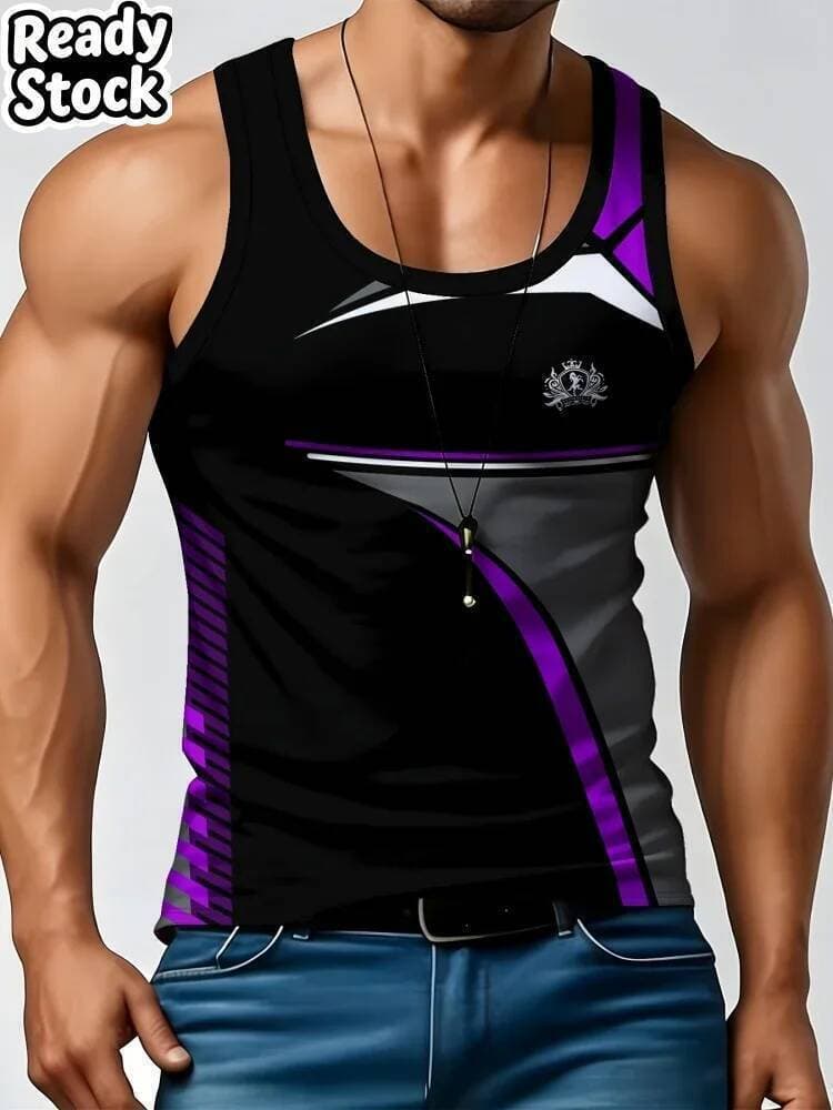 Moda Masculina 3D Listra Geométrica Impressão Sem Mangas Regata Leão Padrão Magro Atlético Casual Ginásio Colete Verão H