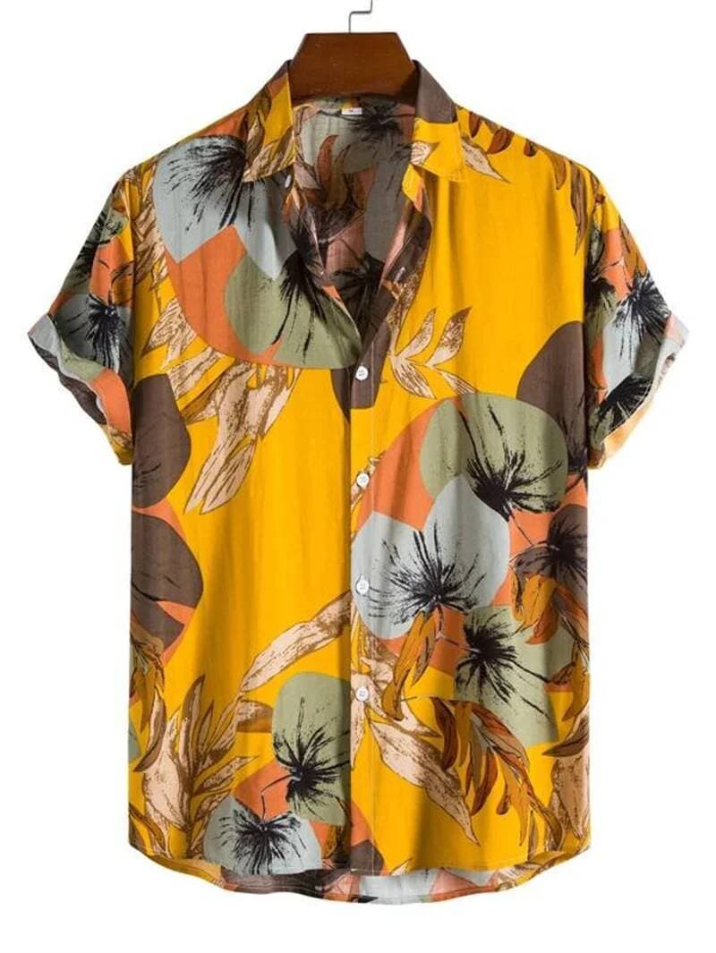 Folhas Havaianas 3D Camisa Masculina Verão Fflower Padrão Roupas Respirável Solto 3XL Praia Topo Ao Ar Livre Casual Mang