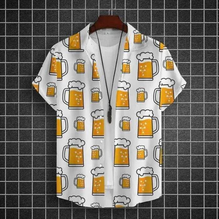 Camisa Havaiana Para Homens 3d Cerveja Impressa Camisas De Manga Curta Camisetas De Festa Verão Casual Tops Soltos Roupa