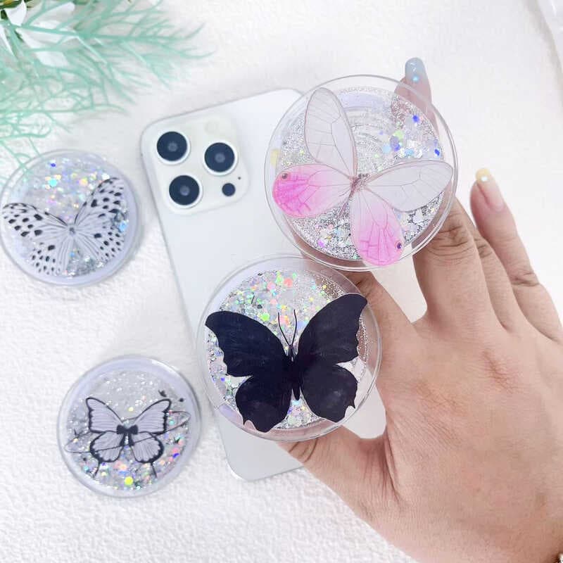 Criativo Glitter pintado borboleta magnético Airbag titular preguiçoso lantejoulas telefone móvel Desktop Drama suporte