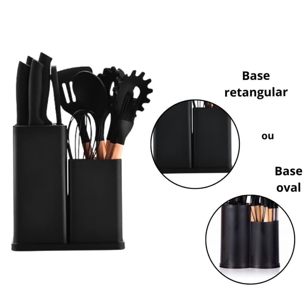 Kit Completo Cozinha Silicone 19 Peças Organizador Facas