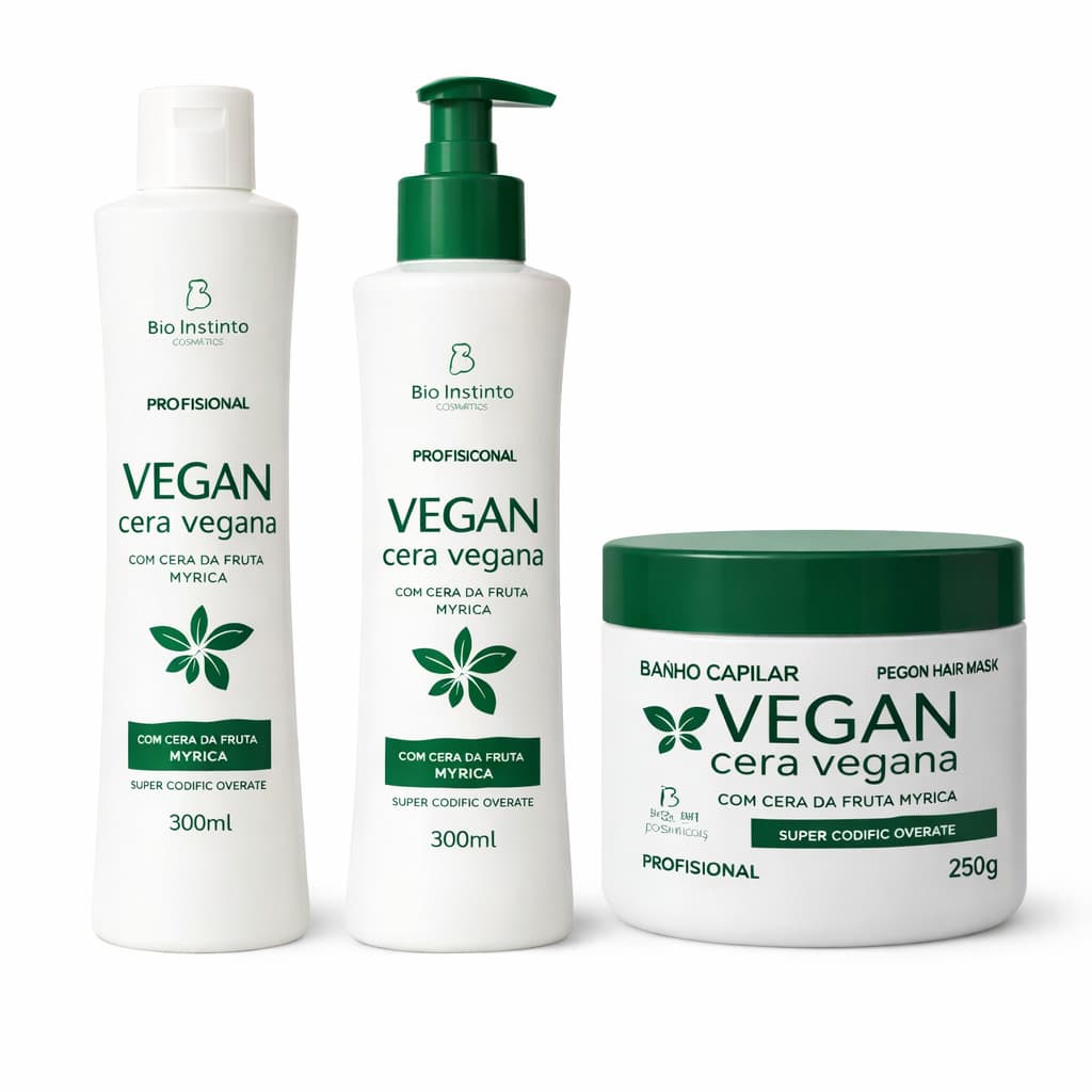 Kit Vegano Cera Vegana Shampoo Condicionador Máscara 3 itens