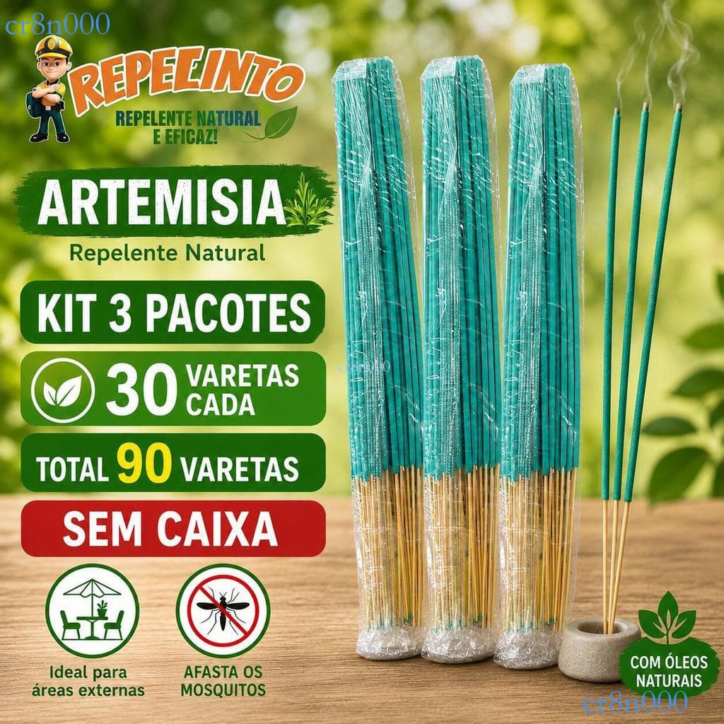 Incenso Repelente Artemísia Original 90 Varetas 30cm, Kit com 3 Caixas para Varanda, Quintal e Camping ✨cr8n000