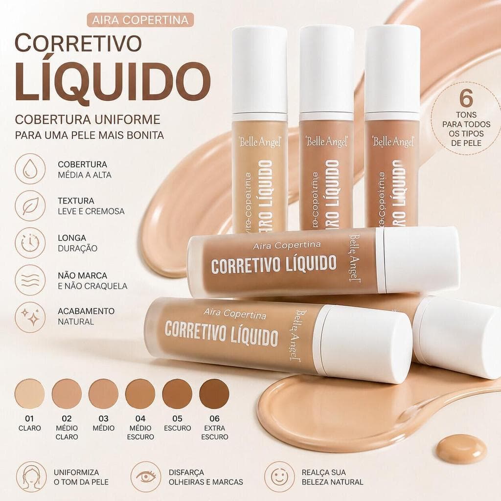 Corretivo Facial Belle Angel B100-1 - Fórmula de Textura Leve que Se Adapta à Pele e Dura o Dia Todo sem Marcar