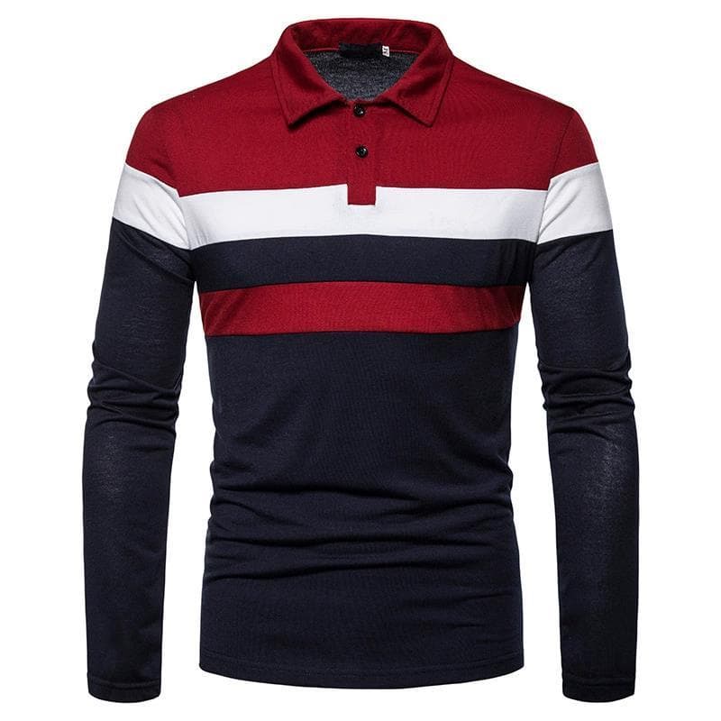 Cor correspondente simples botão 3D impresso camisa polo primavera outono masculino Casual negócios camisa polo manga lo