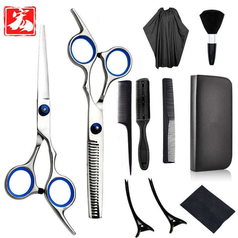Conjunto de 11 peças tesoura de corte de cabelo conjunto de tesouras de cabeleireiro doméstico tesoura de dentes planos
