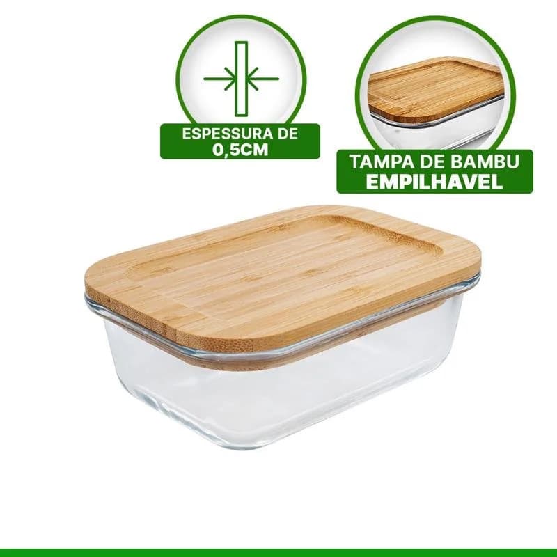 Pote Hermético de Vidro com Tampa de Bambu 370ml a 1,5L  Hauskraft