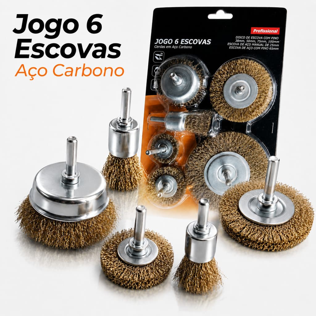 Jogo De Escovas Aço Carbono 6 Peças Titanium TITANIUM