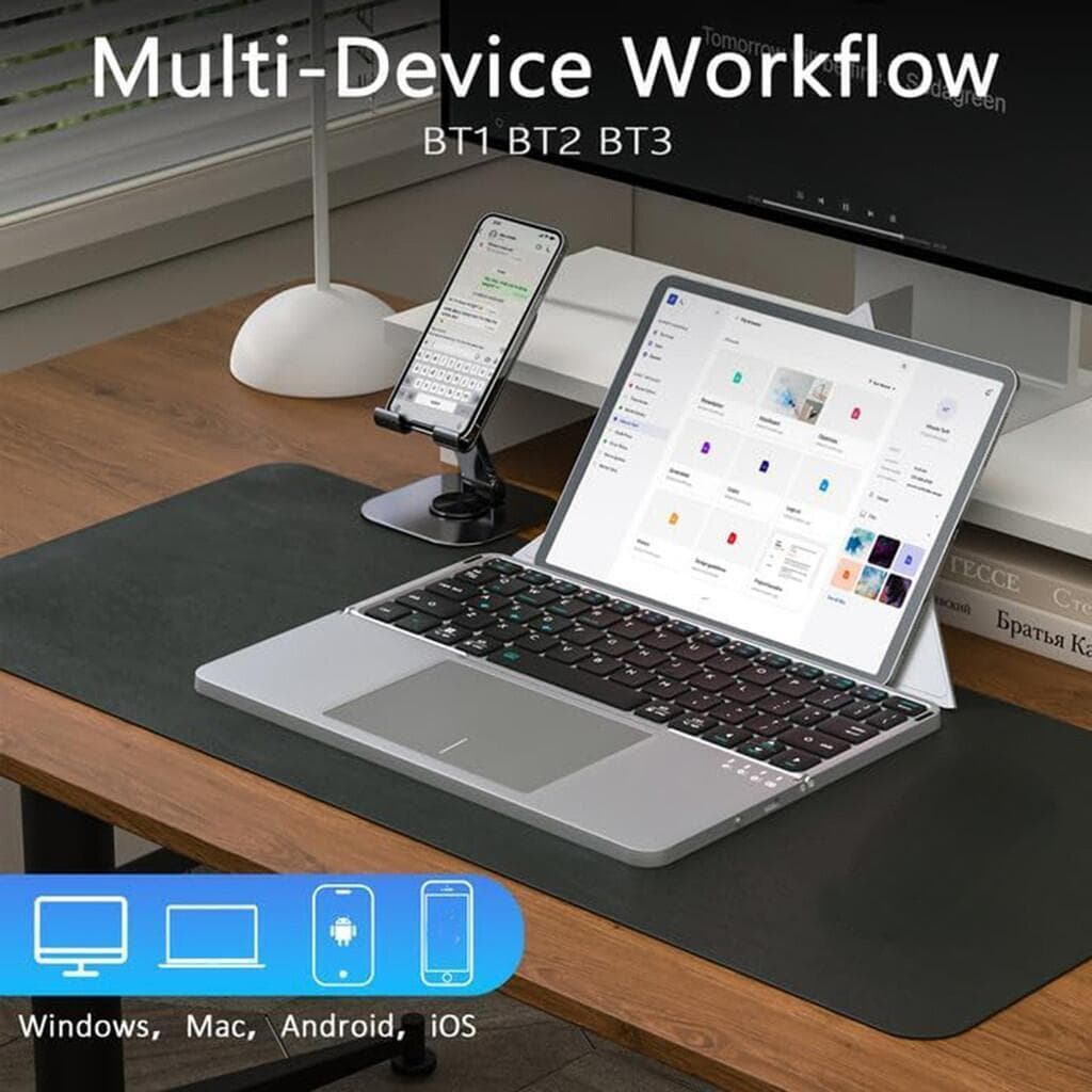 Teclado Dobrável JOMAA Com Touchpad , Tamanho Pequeno E Fácil De Transportar , Comutação De 3 Dispositivos , Sem Fio Rec