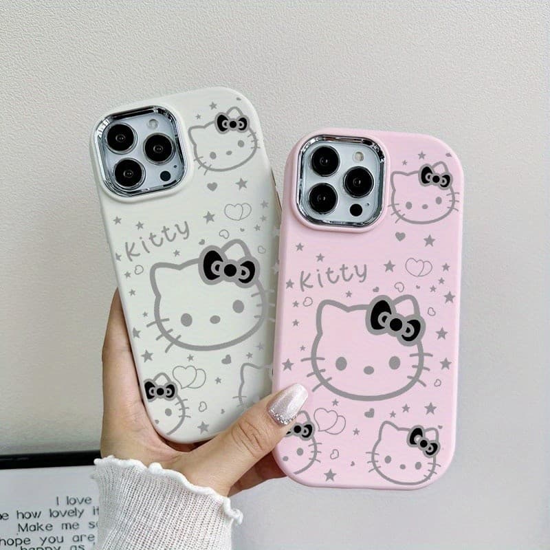 Capinha Estampa Gatinho Fofo Moldura Metálica Proteção Câmera para iPhone 16/15/14/13/12/11 Pro Max/XS/XR/XS MAX