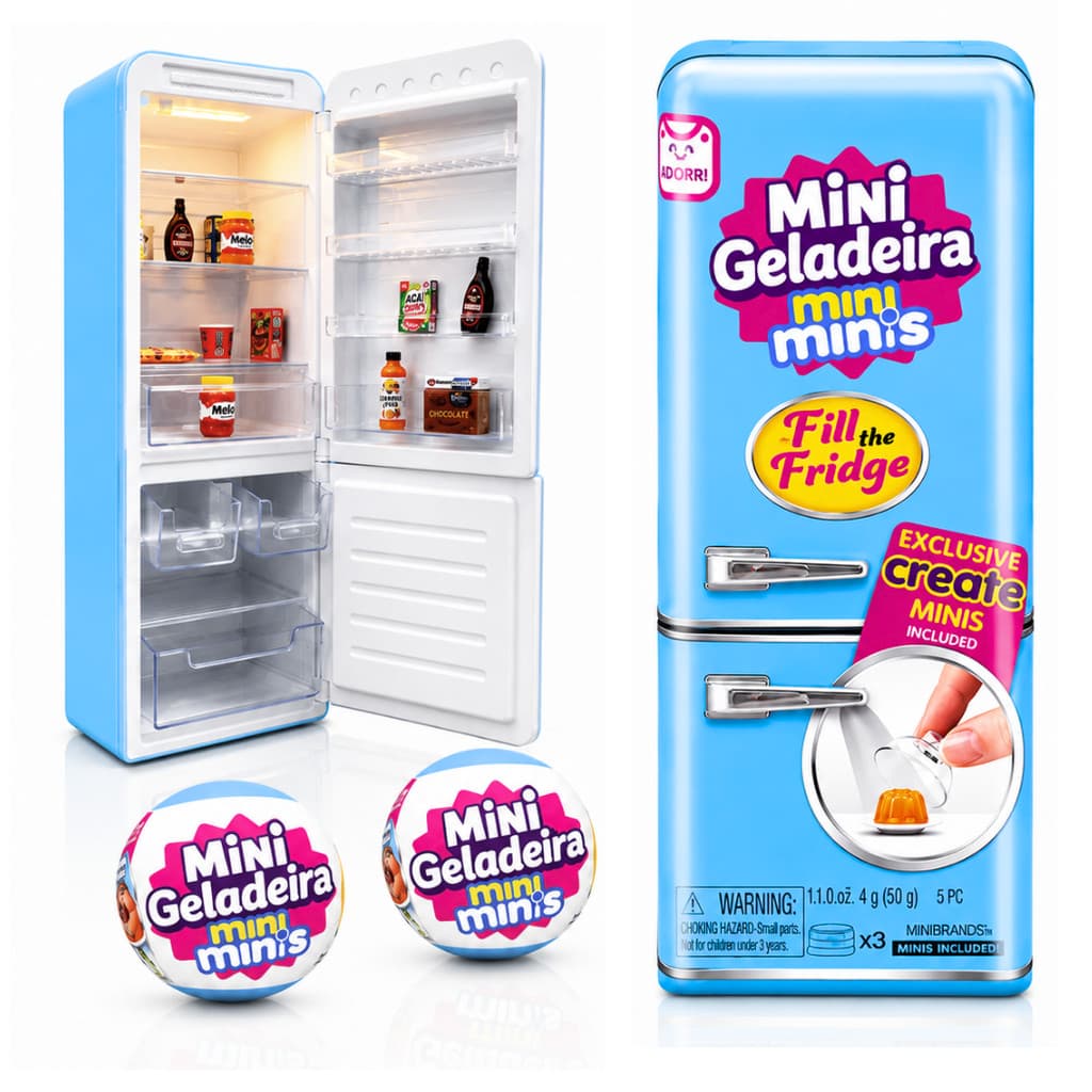 Mini Geladeira Colecionável com Luz LED e 2 Cápsulas Surpresa Mini Minis TZ-8888