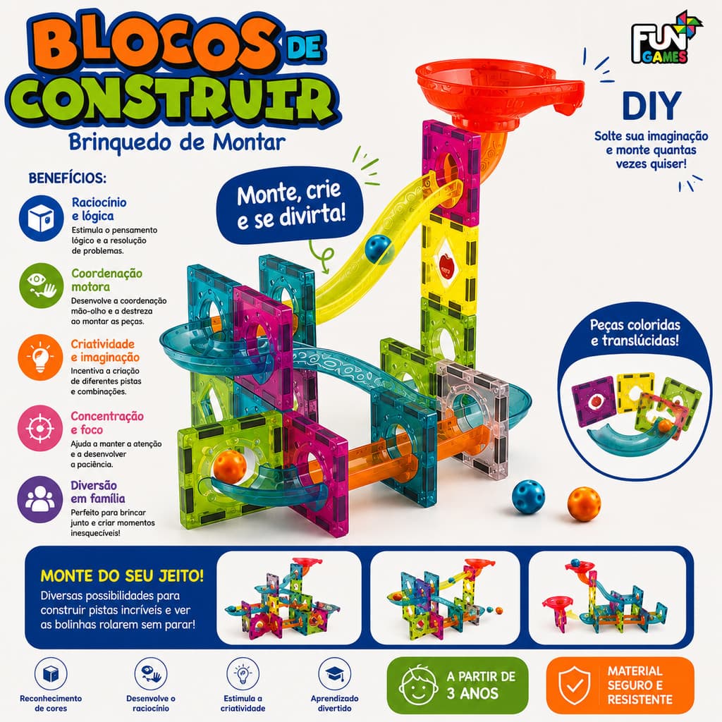 Blocos de Construir Pista de Bolinhas 47 Peças – Diversão, Criatividade e Aprendizado