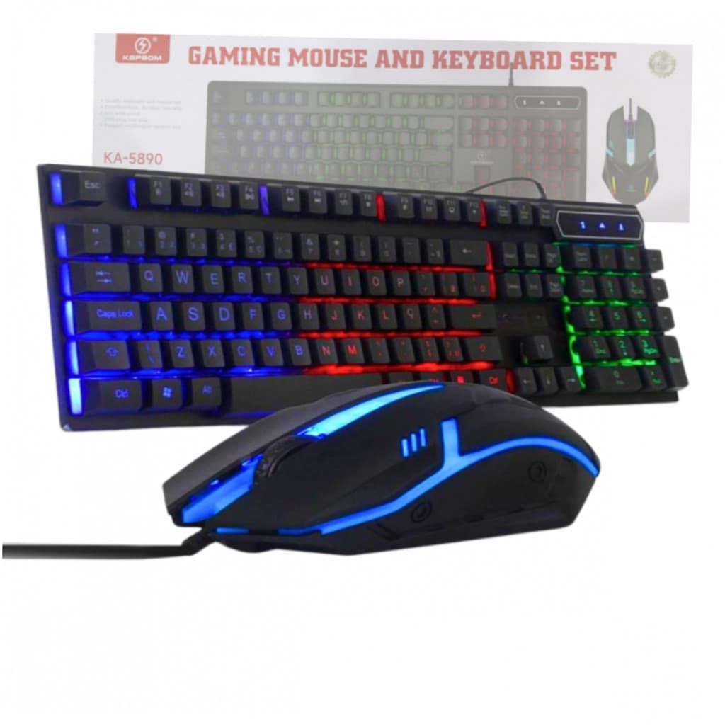 Kit Teclado e Mouse Gamer RGB Preto USB ABNT2 107 Teclas 1600 DPI