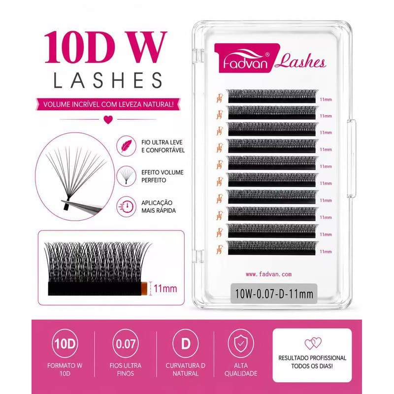Cílios Fadvan 10D Lashes Fio W Volume Turco Curvatura D Mix 8-14mm