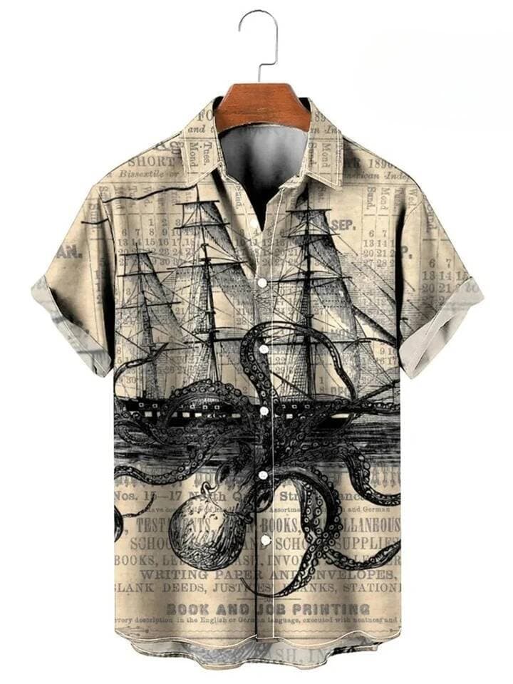 Vintage Botão Acima Camisa Homem 3d Mapa Impresso Manga Curta Havaiana Lapela Roupas Masculinas Moda Casual Topos Oversi