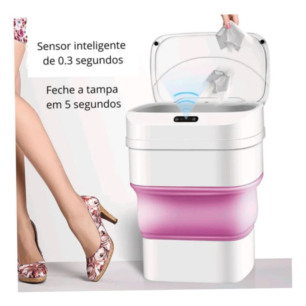 Lixeira Inteligente Automática 8L com Sensor Infravermelho Retrátil Sem Toque para Banheiro e Cozinha