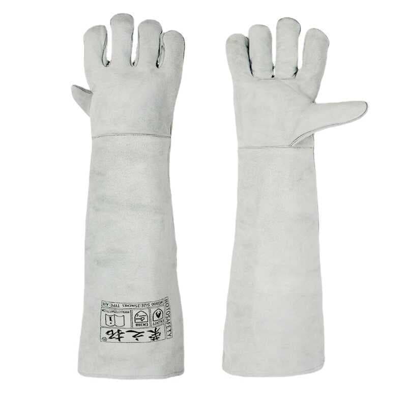 Luvas de soldagem estendidas de 60cm, isolamento térmico de couro, resistente à temperatura, proteção do trabalho, solda