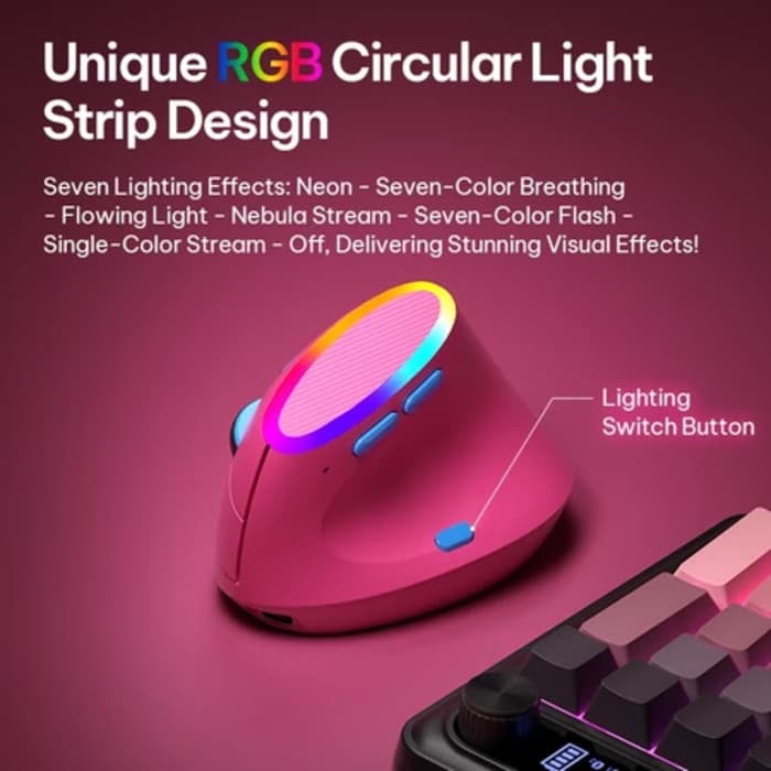 Mouse Sem Fio Bluetooth Tri-mode Recarregável 2.4G Ergonômico Com RGB Para Desktop Laptop Tablet