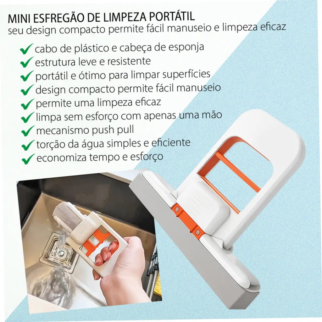 Mini Mop Absorvente Portátil | Rodo Esponja Auto-Torção