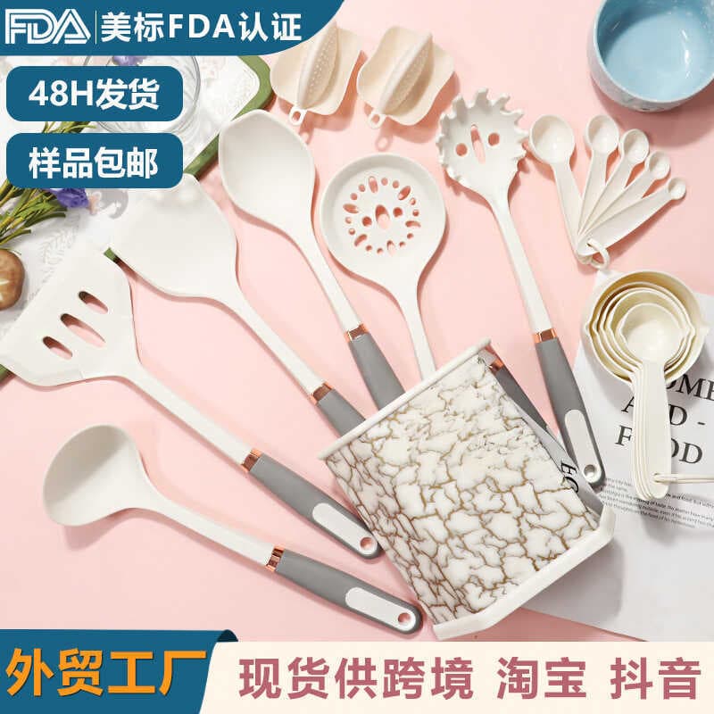 Espátula de silicone colher de sopa conjunto de 19 peças espátula de silicone em ouro rosa panela antiaderente espátula