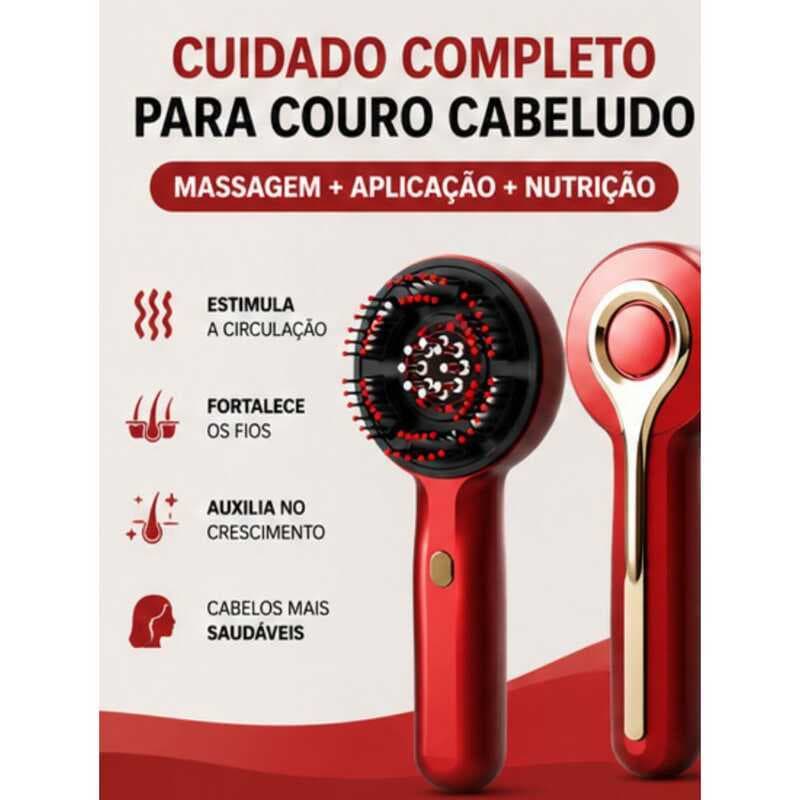ESCOVA Massageador Elétrico para Couro Cabeludo com Aplicador de Sérum Óleo, Luz Vermelha e Massagem Capilar Portátil