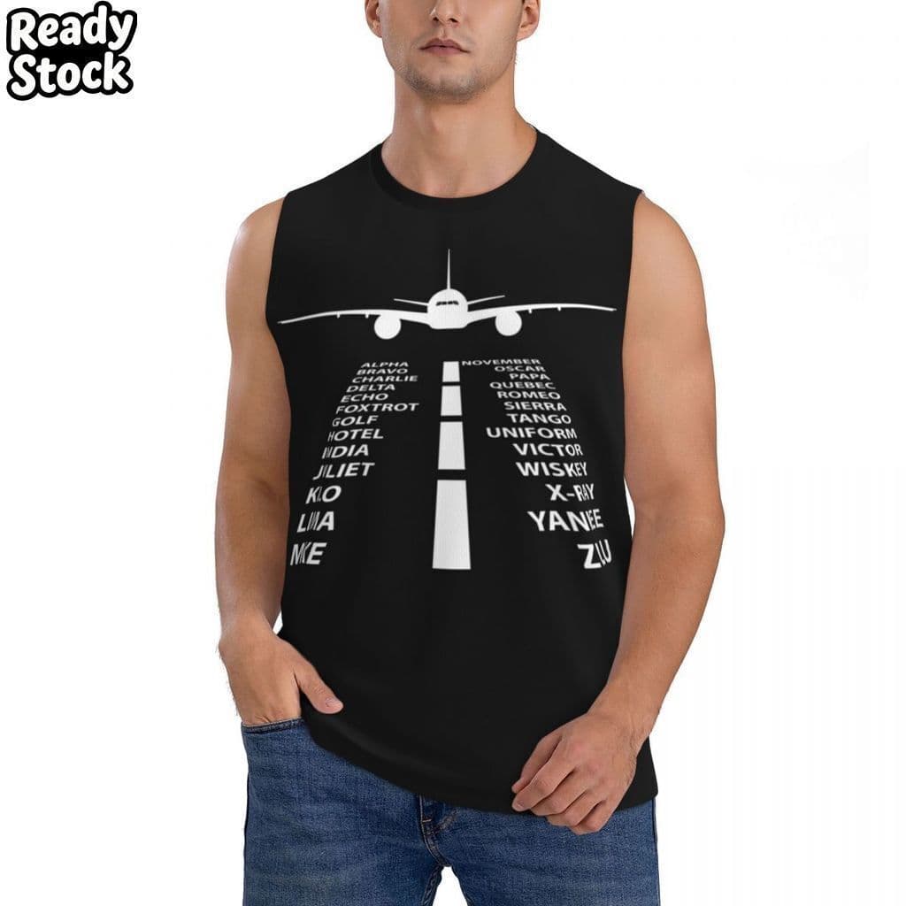Alfabeto Fonético Piloto Avião Engraçado Aviação Presente Masculino Sem Mangas Camiseta Casual Hip Hop Estilo Rua Praia