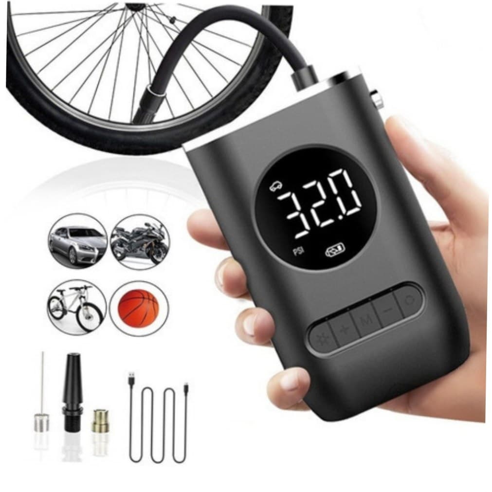 Mini Compressor de Ar Portátil Digital Recarregável Calibrador de Pneu Carro Moto Bike Bola USB