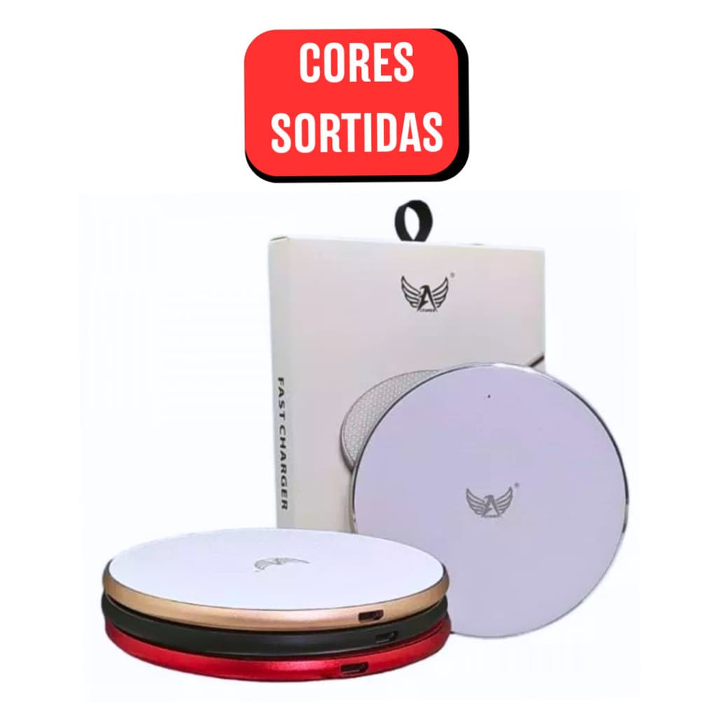 Carregador Rápido por Indução Sem Fio 15W com LED - (Cores Sortidas)