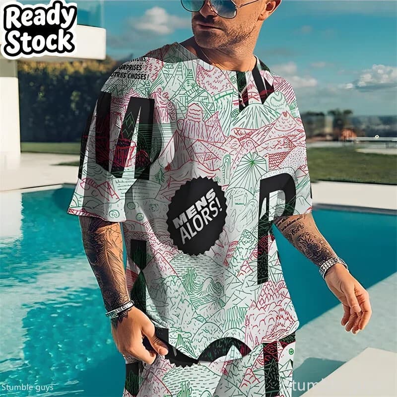Verão Masculino Tamanho Grande Moda Retro T Solto Manga Curta Tecido Respirável Oversized Esportes 3D De Streetwear