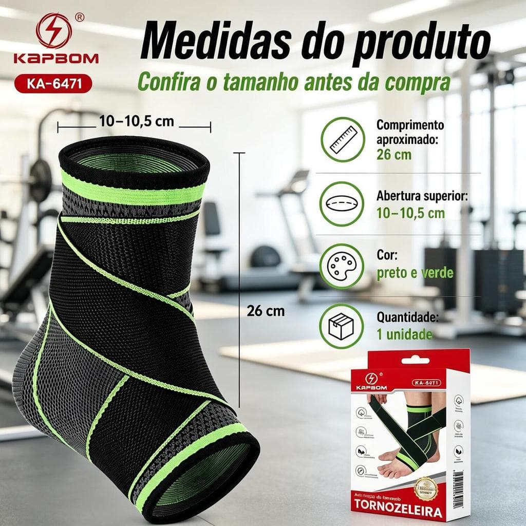 Tornozeleira Esportiva Ajustável KAPBOM KA-6471 com Faixa Cruzada, 1 Unidade