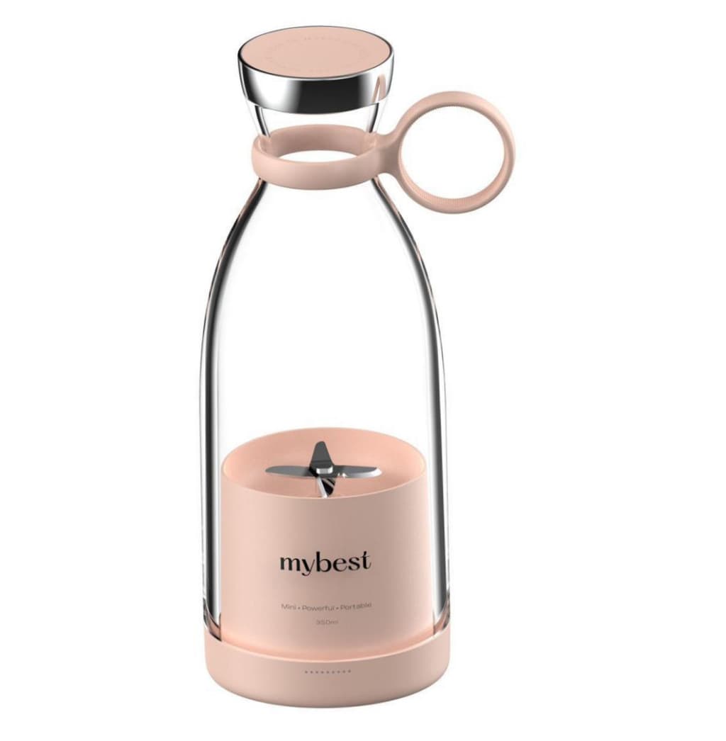 Garrafa 2 Em 1 Com Mini Liquidificador E Espremedor Rosa 350ml Portátil Recarregável Sem Fio Indução Shakes E Vitaminas