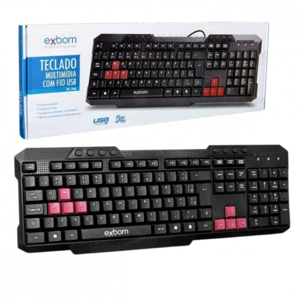 Teclado Multimídia Semi Mecânico Tecla Game Plug & Play ABNT2
