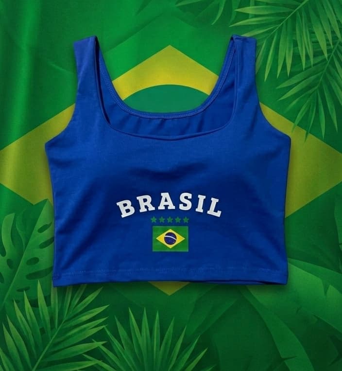 Cropped Regata Azul Brasil Torcida Hexa Verão 2026